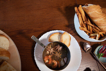 Cooked in the kitchen seafood soup for food as background