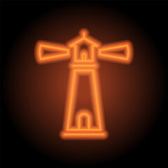 Lighthouse simple icon. Flat design. Orange neon on black background