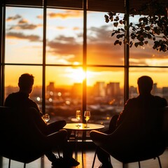 Fototapeta premium Peers comfortably enjoying a full scenic view in a relaxed atmosphere wide shot soft lighting,