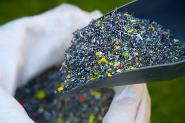 Plastic granulate in a plastic waste recycling plant
