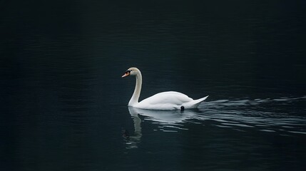 Obraz premium 7. A solitary white swan swimming in still water
