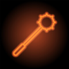 Mace simple icon. Flat design. Orange neon on black background