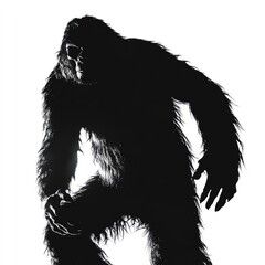 Fototapeta premium A ghostly Bigfoot emerging from the shadows, Halloween theme, dark and spooky, isolated on white background