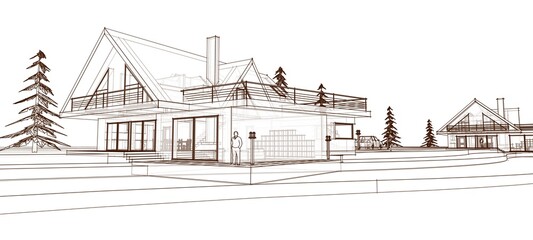 townhouse architectural sketch 3d illustration	
