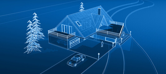 townhouse architectural sketch 3d illustration	
