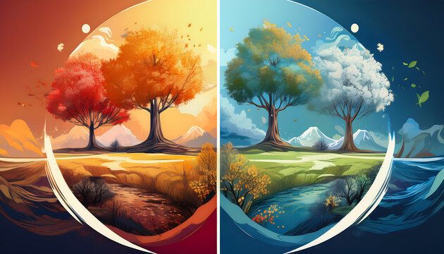  Four seasons concept, illustrating the changing of nature through spring, summer, fall,_1(449)