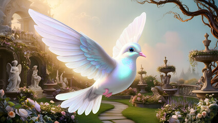 Obraz premium Title: A Delicate Iridescent Fairy Dove