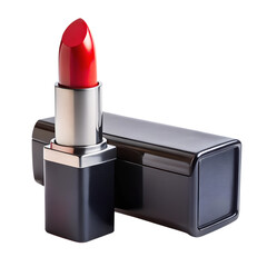 Bright Red Lipstick in a Sleek Black Case - Isolated on White