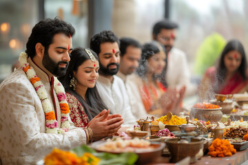 Obraz premium An Indian family prepares food offerings for the Pitru Paksha ritual.