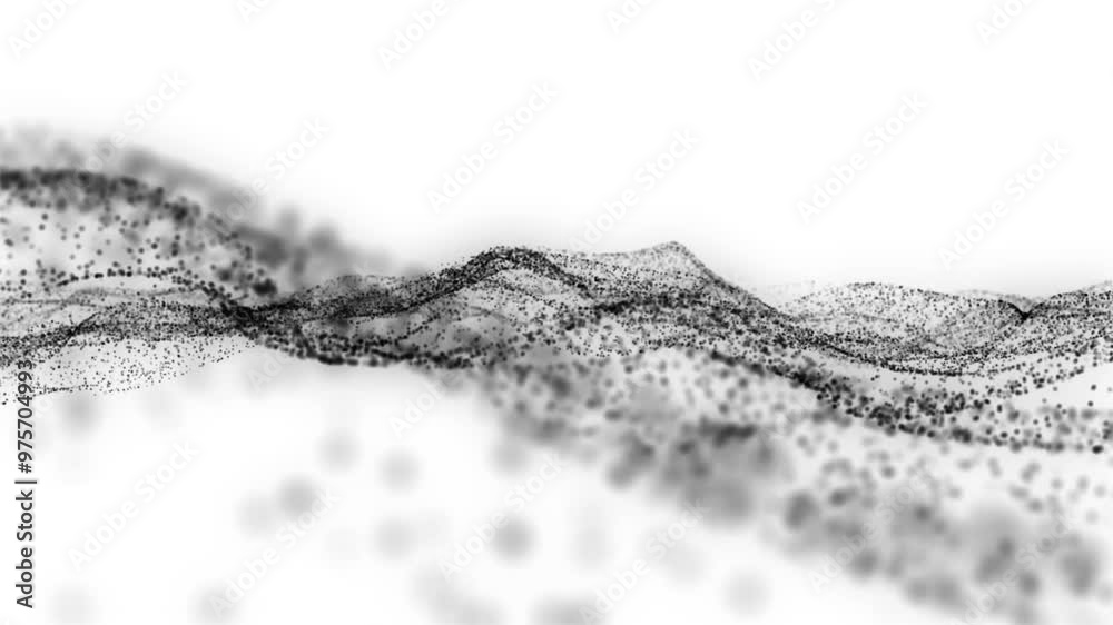 Poster abstract motion digital wave black dots with glowing defocused particles background. creative soft b