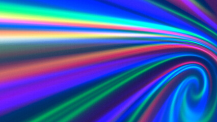 Fluorescent rainbow multicolor abstract background with spiral flow of glowing vibrant rays in blue, cyan, light green, orange, yellow, pink, ultraviolet colors. Neon futuristic vortex, colorful wave