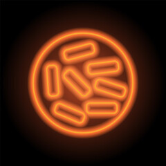 Microbe simple icon. Flat design. Orange neon on black background