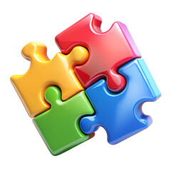 Colorful 3D Puzzle Piece Icon with Interlocking Design - Isolated