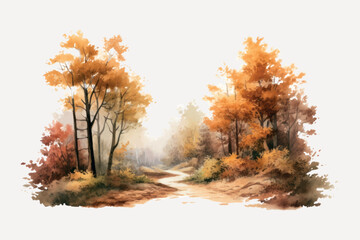 Serene autumn forest pathway painting