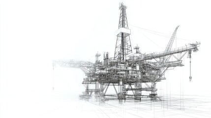 Wireframe illustration of an offshore oil rig platform.