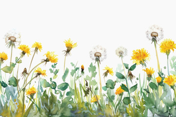 Vibrant watercolor dandelion field