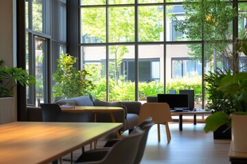 Contemporary sustainable office interior design showcasing eco friendly aesthetic and functionality