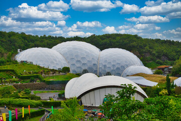 Futuristic Geodesic Domes in a Botanical Garden at Eden Project in Cornwall, UK