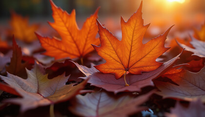 Autumn Leaves Sunset - Fall Nature Background
