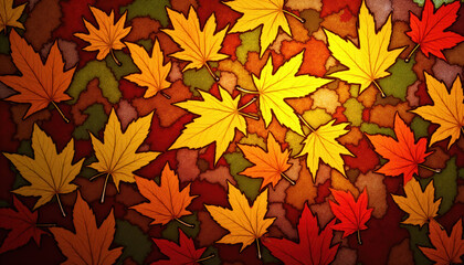 Fototapeta premium Autumn Background with Falling Maple Leaves, Seamless pattern, Fall Colors, Warm Tones, Nature, Season, Design Element, Texture