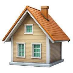 Detailed 3D House Icon with Textured Roof and Facade