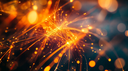 Obraz premium Colorful abstract light patterns with glowing particles and lines in a dark background