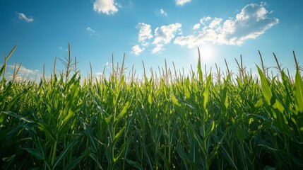 Obraz premium Green Cornfield Under Blue Sky