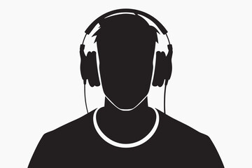Silhouette with headphones, minimalist design