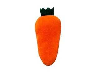 The picture shows a carrot head made from orange velvet with a dark green top. It is a brightly colored carrot used for decoration at food festivals and events.