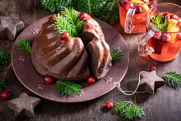 Sweet cake for Christmas with punch as Christmas dessert.