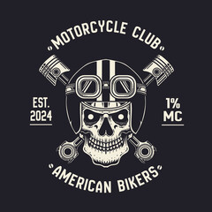 Vintage bikers emblem with skull head. Motorcycle club logo. Vintage emblem. Vector eps 10