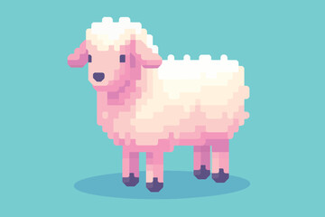 Pixelated sheep on blue background