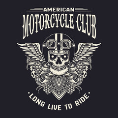Vintage bikers emblem with skull head. Motorcycle club logo. Vintage emblem. Vector eps 10