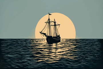 Sailing ship sunset silhouette ocean © Rawpixel.com