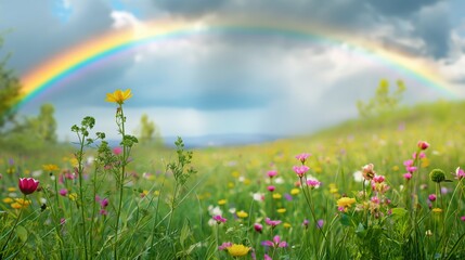 rainbow in the sky of the meadow