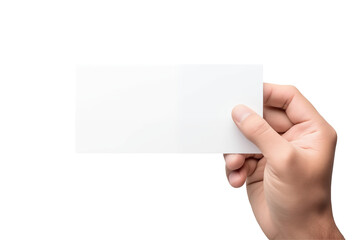 Obraz premium Hand Holding Blank White Business Card Against Light Gray Background