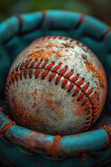 A round baseball is resting peacefully on the grass in a large field