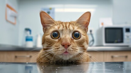 A cat with big eyes is looking at the camera