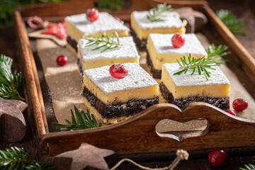 Tasty Poppy seed cheesecake for Christmas with poppy and cheese.