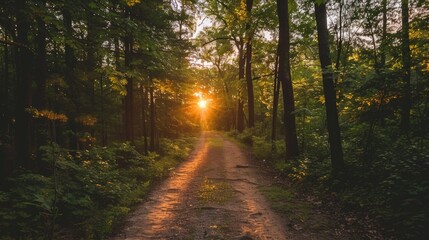 Naklejka premium Golden Path Through the Forest