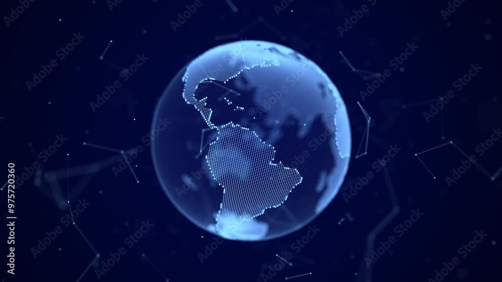 Sticker virtual planet earth with particles and lines. network connection big data. abstract technology blue
