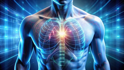 Human Anatomy with Digital Lines and Blue Background