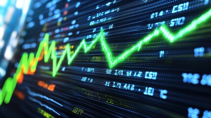 Obraz premium Green Upward Trend Line on Stock Market Display