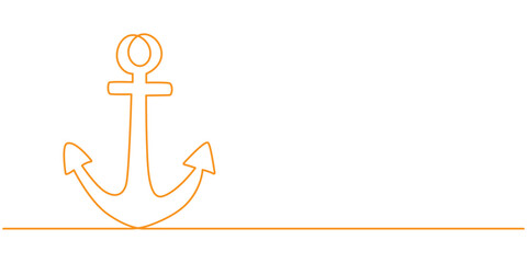 Continuous line drawing of sea anchor, Large sea anchor of the ship. Set of sea ocean elements. Continuous one line drawing of anchor banner. Linear style, Continuous one line drawing of anchor banner © Line emotion