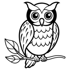 Owl perched on a branch, with intricate feather patterns and big, expressive eyes vector