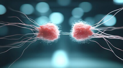 Microscopic view of colorful bacteria with delicate structures on a blurred background, highlighting the beauty of microorganisms.