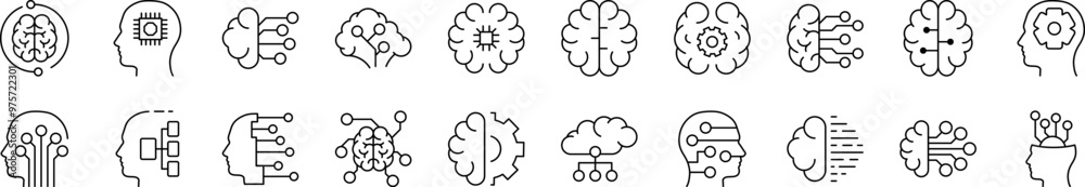 Wall mural collection of line icons of artificial intelligence. editable stroke. minimalistic linear pictogram 