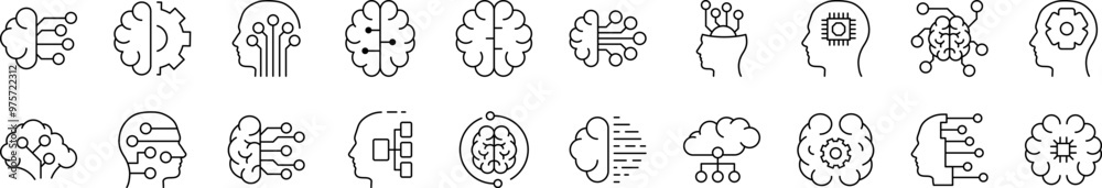 Wall mural set of line icons of artificial intelligence. editable stroke. minimalistic linear pictogram for des