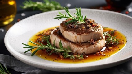 Foie gras with truffle sauce.  Restaurant photo.