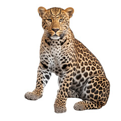 Obraz premium Young Leopard Sitting on a Wooden Log in Studio On Transparent Background